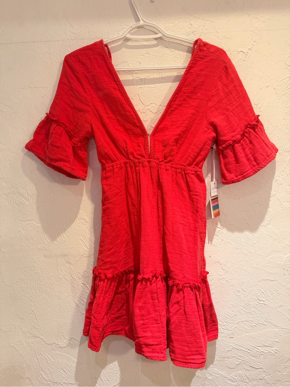 Billabong Red V-Neck Ruffle Sleeve Tunic